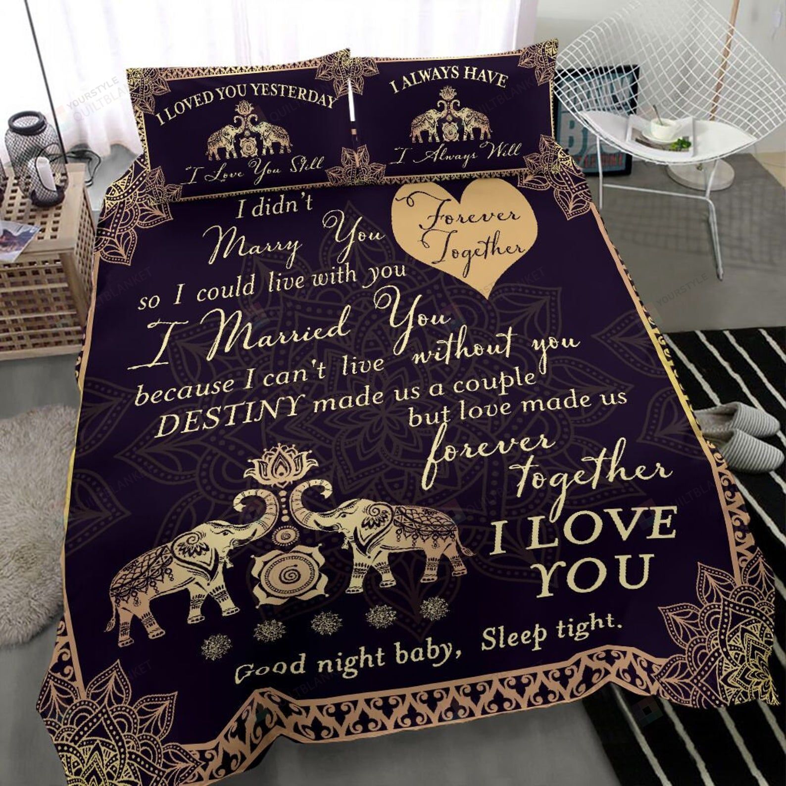 Personalized Bedding Set - Elephant Couple I Love You Included 1 Soft Duvet Cover or Quilt and 2 Lightweight Breathe Pillowcases