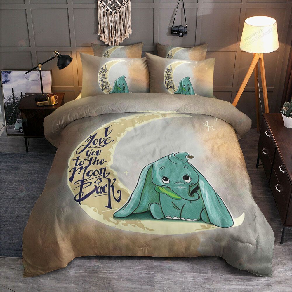 Personalized Bedding Set - Elephant I Love You To The Moon Back Cotton Spread Included 1 Soft Duvet Cover or Quilt and 2 Lightweight Breathe Pillowcases