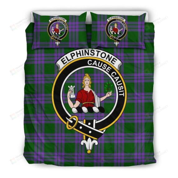 Personalized Bedding Set - Elphinstone Clan Badge Tartan Cotton Spread Included 1 Soft Duvet Cover or Quilt and 2 Lightweight Breathe Pillowcases