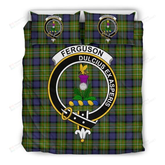 Personalized Bedding Set - Fergusson Clan Badge Tartan Cotton Spread Included 1 Soft Duvet Cover or Quilt and 2 Lightweight Breathe Pillowcases