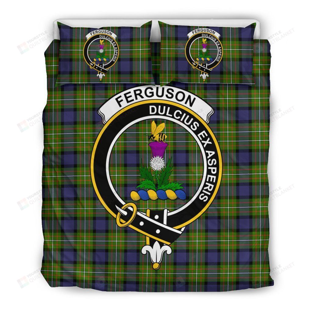 Personalized Bedding Set - Fergusson Clan Badge Tartan Cotton Spread Included 1 Soft Duvet Cover or Quilt and 2 Lightweight Breathe Pillowcases