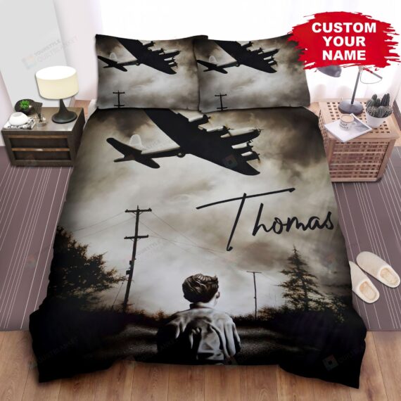 Personalized Bedding Set - Fighter Aircraft Flying Over Child Spread Included 1 Soft Duvet Cover or Quilt and 2 Lightweight Breathe Pillowcases