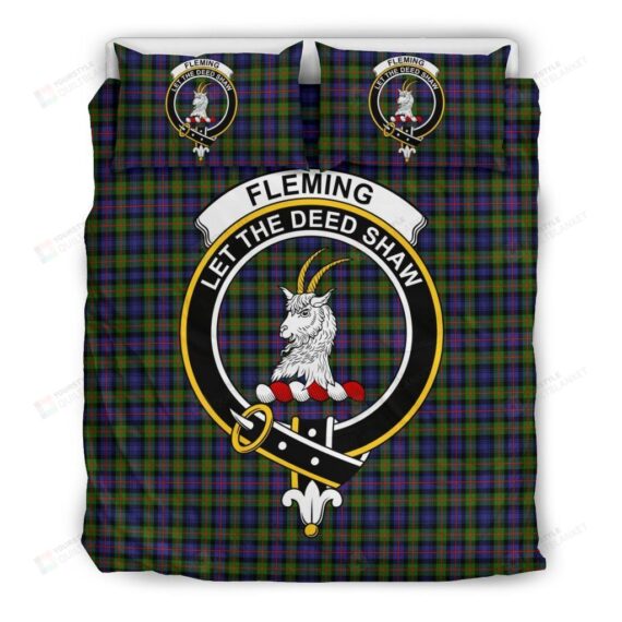 Personalized Bedding Set - Fleming Clan Badge Tartan Cotton Spread Included 1 Soft Duvet Cover or Quilt and 2 Lightweight Breathe Pillowcases
