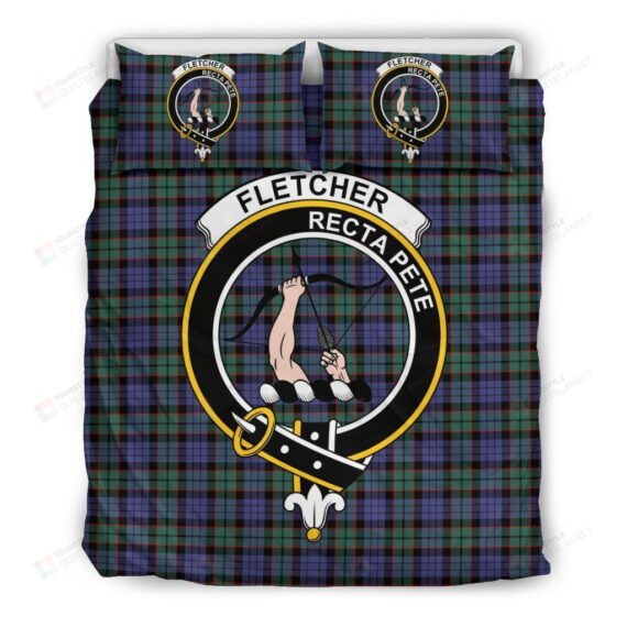 Personalized Bedding Set - Fletcher Clan Badge Tartan Cotton Spread Included 1 Soft Duvet Cover or Quilt and 2 Lightweight Breathe Pillowcases