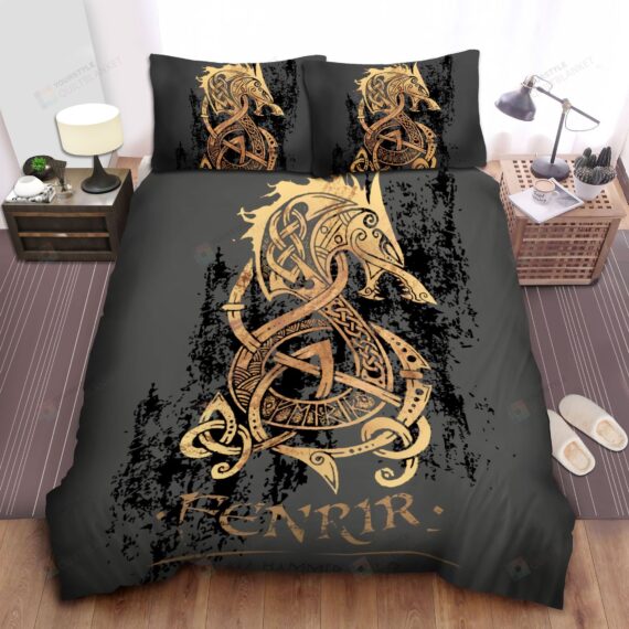 Personalized Bedding Set - Gold Viking Fenrir Spread Included 1 Soft Duvet Cover or Quilt and 2 Lightweight Breathe Pillowcases