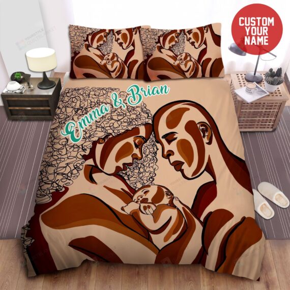 Personalized Bedding Set - Happy Black Mom Son Black Love Is Beautiful African American Custom Name Mother's Day Included 1 Soft Duvet Cover or Quilt and 2 Lightweight Breathe Pillowcases