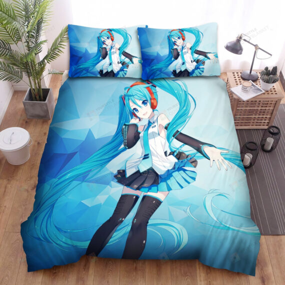 Personalized Bedding Set - Hatsune Miku Blue Background Spread Included 1 Soft Duvet Cover or Quilt and 2 Lightweight Breathe Pillowcases
