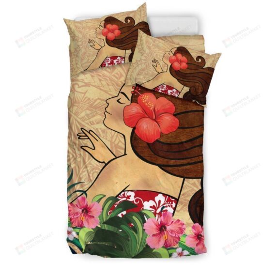 Personalized Bedding Set - Hibiscus Spread Included 1 Soft Duvet Cover or Quilt and 2 Lightweight Breathe Pillowcases