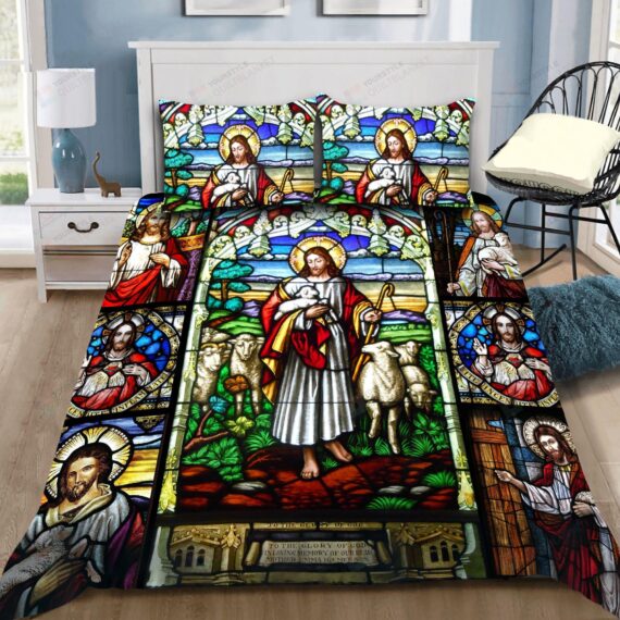 Personalized Bedding Set - Jesus Cotton Spread Included 1 Soft Duvet Cover or Quilt and 2 Lightweight Breathe Pillowcases