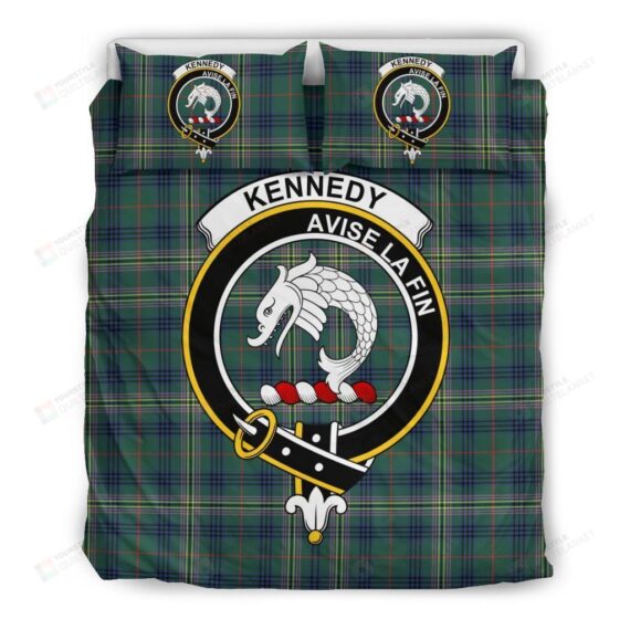 Personalized Bedding Set - Kennedy Clan Badge Tartan Cotton Spread Included 1 Soft Duvet Cover or Quilt and 2 Lightweight Breathe Pillowcases
