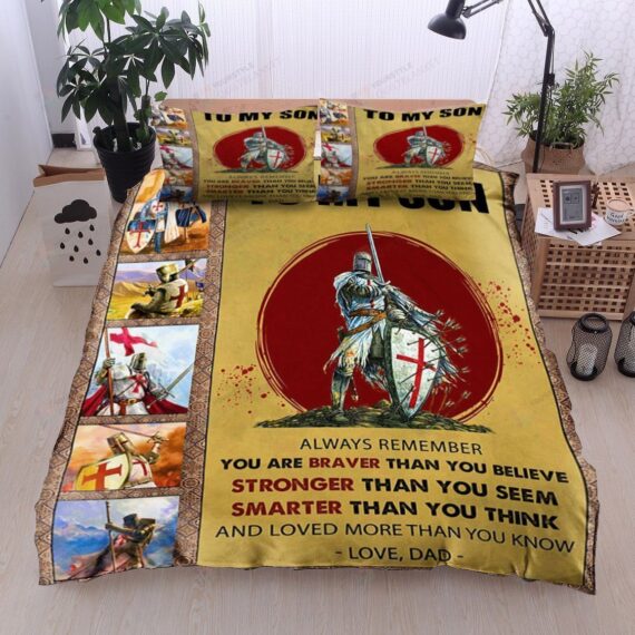 Personalized Bedding Set - Knight Templar To My Son From Dad You Are Smarter Than You Think Cotton Spread Included 1 Soft Duvet Cover or Quilt and 2 Lightweight Breathe Pillowcases