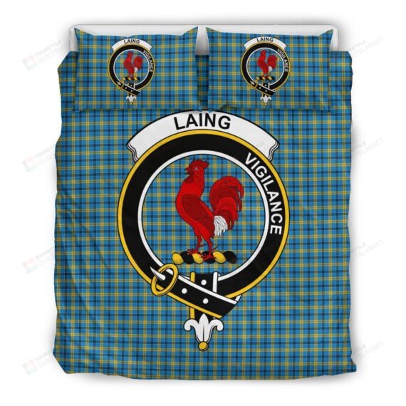Personalized Bedding Set - Laing Clan Badge Tartan Cotton Spread Included 1 Soft Duvet Cover or Quilt and 2 Lightweight Breathe Pillowcases