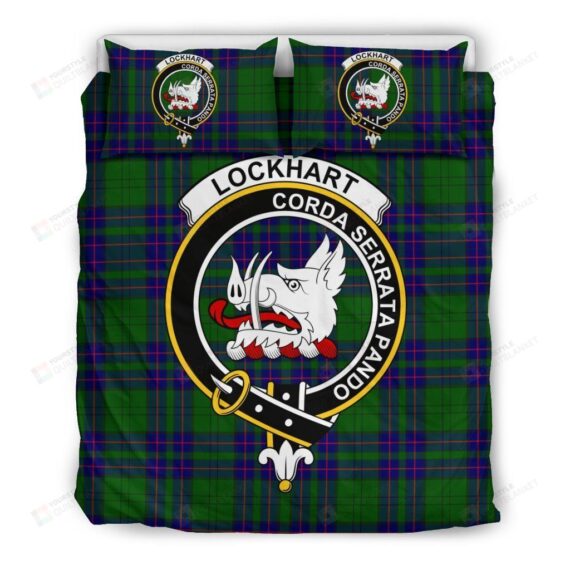 Personalized Bedding Set - Lockhart Clan Badge Tartan Cotton Spread Included 1 Soft Duvet Cover or Quilt and 2 Lightweight Breathe Pillowcases