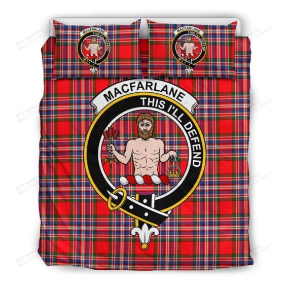 Personalized Bedding Set - Macfarlane Clan Badge Tartan Cotton Spread Included 1 Soft Duvet Cover or Quilt and 2 Lightweight Breathe Pillowcases
