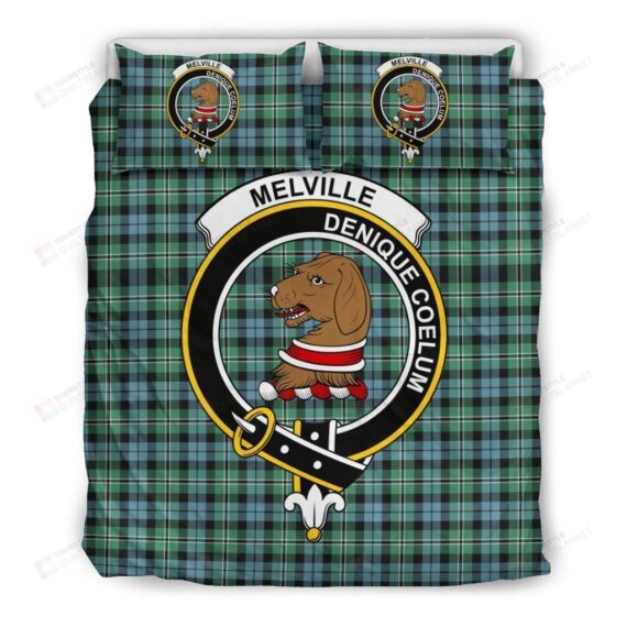 Personalized Bedding Set - Melville Clan Badge Tartan Cotton Spread Included 1 Soft Duvet Cover or Quilt and 2 Lightweight Breathe Pillowcases