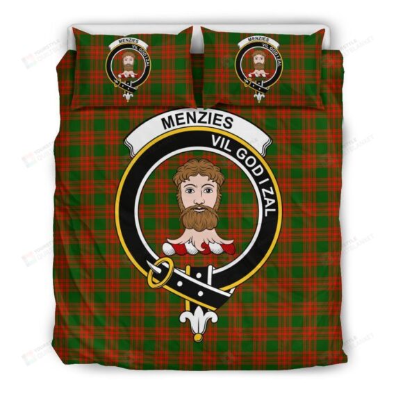 Personalized Bedding Set - Menzies Clan Badge Tartan Cotton Spread Included 1 Soft Duvet Cover or Quilt and 2 Lightweight Breathe Pillowcases