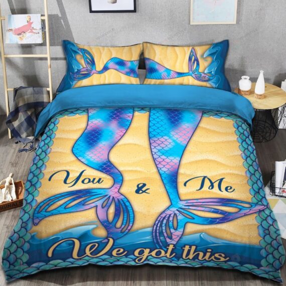 Personalized Bedding Set - Mermaid You Me We Got This Cotton Spread Included 1 Soft Duvet Cover or Quilt and 2 Lightweight Breathe Pillowcases