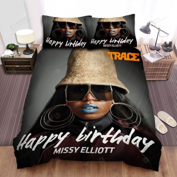 Personalized Bedding Set - Missy Elliott Happy Birthday Photograph Spread Included 1 Soft Duvet Cover or Quilt and 2 Lightweight Breathe Pillowcases