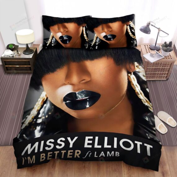 Personalized Bedding Set - Missy Elliott I'm Better Song Art Spread Included 1 Soft Duvet Cover or Quilt and 2 Lightweight Breathe Pillowcases