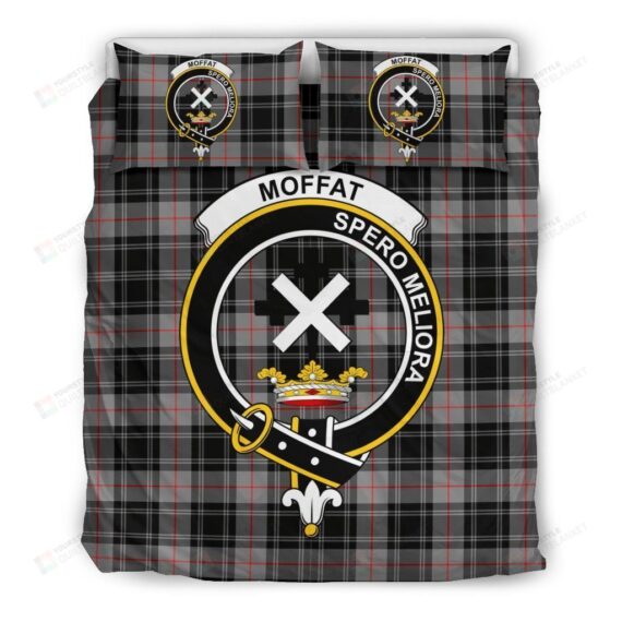 Personalized Bedding Set - Moffat Clan Badge Tartan Cotton Spread Included 1 Soft Duvet Cover or Quilt and 2 Lightweight Breathe Pillowcases