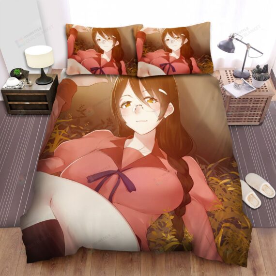 Personalized Bedding Set - Monogatari Hanekawa Tsubasa Glasses Portrait Spread Included 1 Soft Duvet Cover or Quilt and 2 Lightweight Breathe Pillowcases