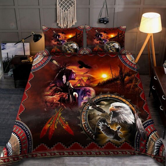 Personalized Bedding Set - Native American Eagle Cotton Spread Included 1 Soft Duvet Cover or Quilt and 2 Lightweight Breathe Pillowcases