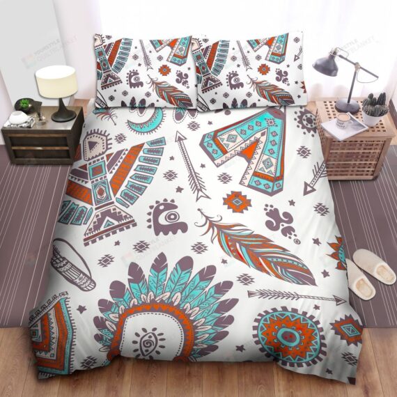Personalized Bedding Set - Native American Symbols Pattern Spread Included 1 Soft Duvet Cover or Quilt and 2 Lightweight Breathe Pillowcases