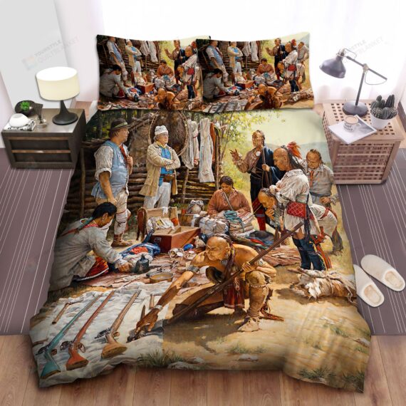 Personalized Bedding Set - Native American Tribal Warriors Guns Painting Spread Included 1 Soft Duvet Cover or Quilt and 2 Lightweight Breathe Pillowcases