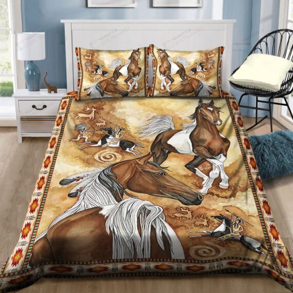 Personalized Bedding Set - Native American Warrior Riding Horse Spread Included 1 Soft Duvet Cover or Quilt and 2 Lightweight Breathe Pillowcases