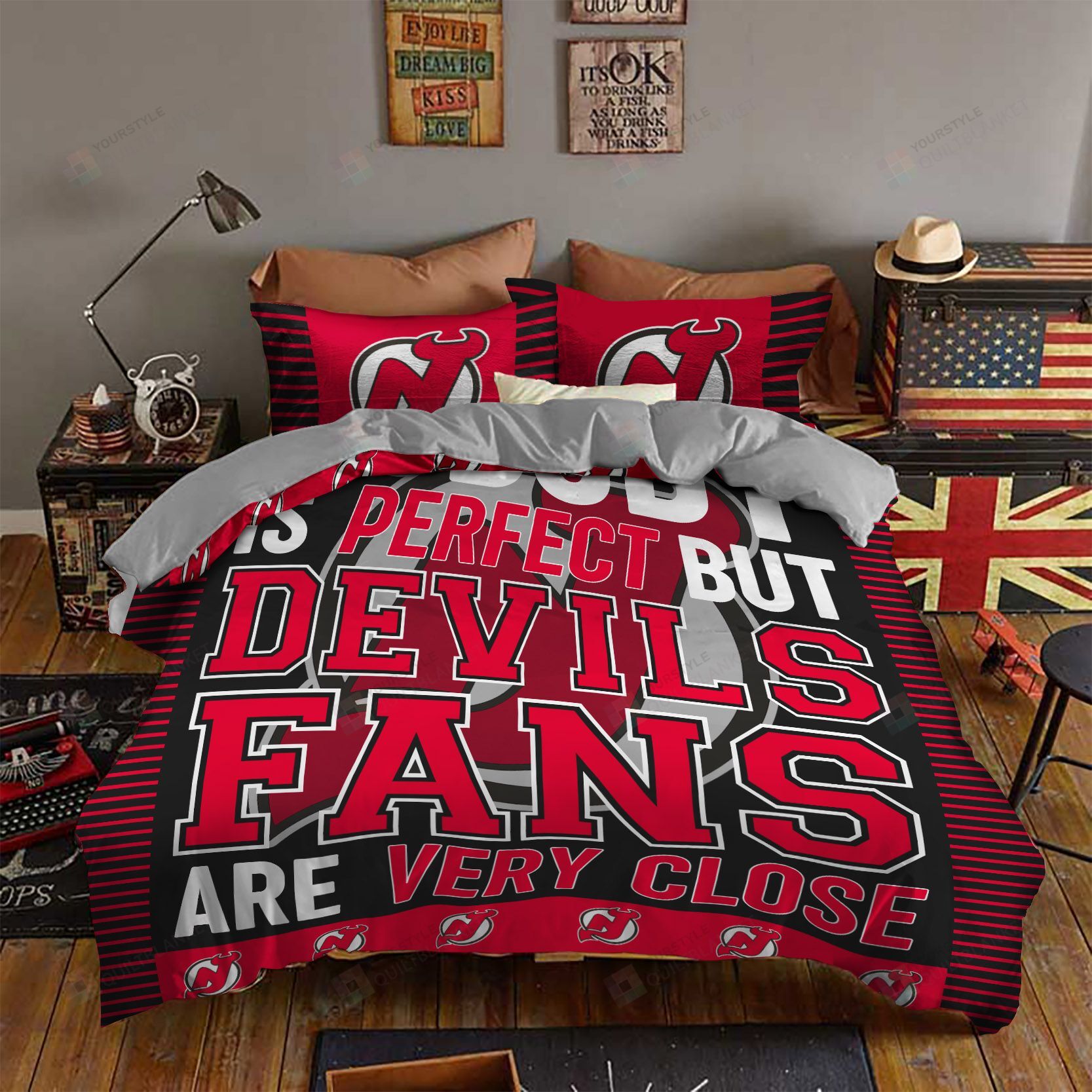 Personalized Bedding Set - New Jersey Devils Fans Included 1 Soft Duvet Cover or Quilt and 2 Lightweight Breathe Pillowcases