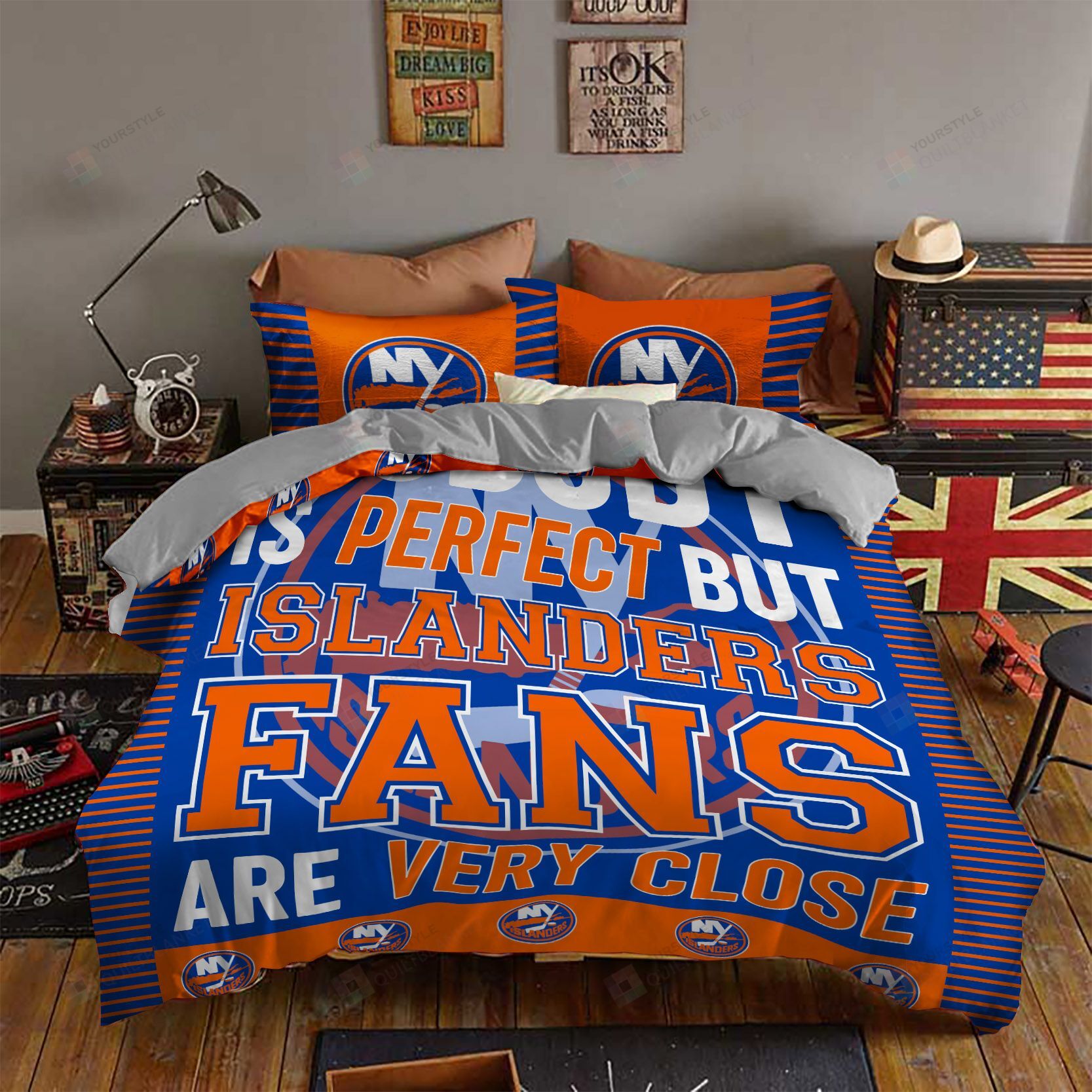 Personalized Bedding Set - New York Islanders Fans Included 1 Soft Duvet Cover or Quilt and 2 Lightweight Breathe Pillowcases