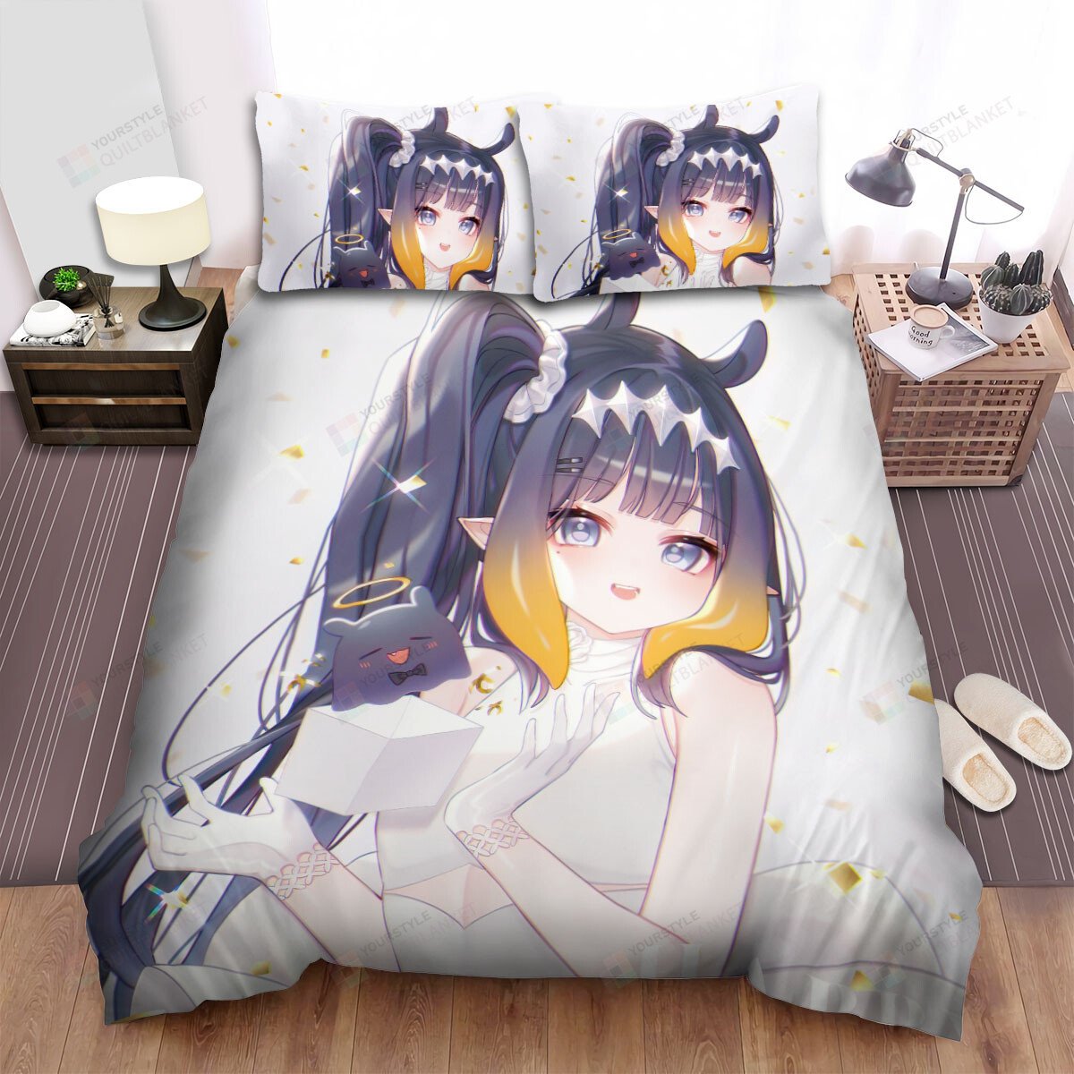 Personalized Bedding Set - Ninomae Ina'nis White Dress Spread Included 1 Soft Duvet Cover or Quilt and 2 Lightweight Breathe Pillowcases