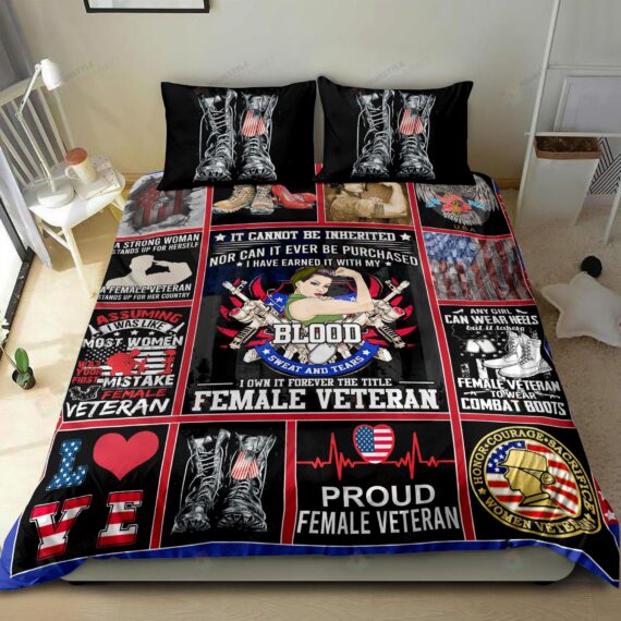 Personalized Bedding Set - Proud Female Veteran Spread Included 1 Soft Duvet Cover or Quilt and 2 Lightweight Breathe Pillowcases