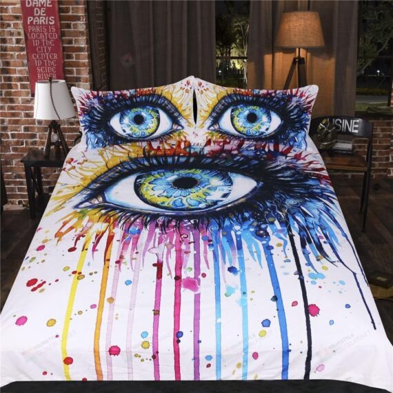 Personalized Bedding Set - Rainbow Fire Eyes Cotton Spread Included 1 Soft Duvet Cover or Quilt and 2 Lightweight Breathe Pillowcases