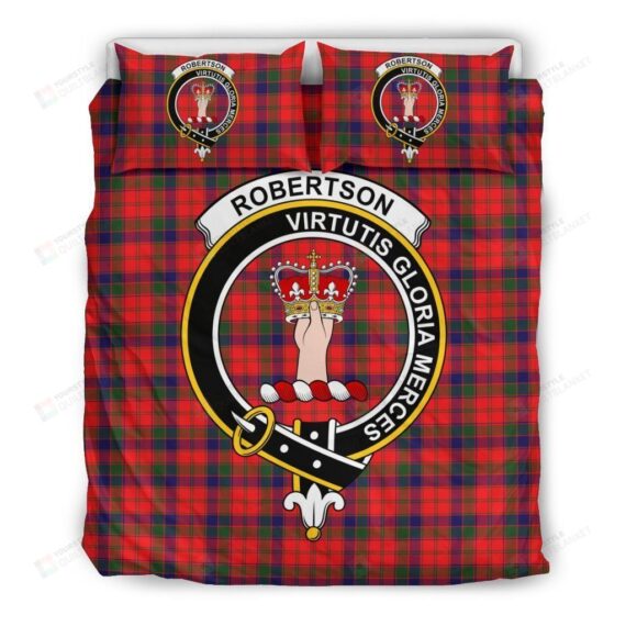 Personalized Bedding Set - Robertson Clan Badge Tartan Cotton Spread Included 1 Soft Duvet Cover or Quilt and 2 Lightweight Breathe Pillowcases