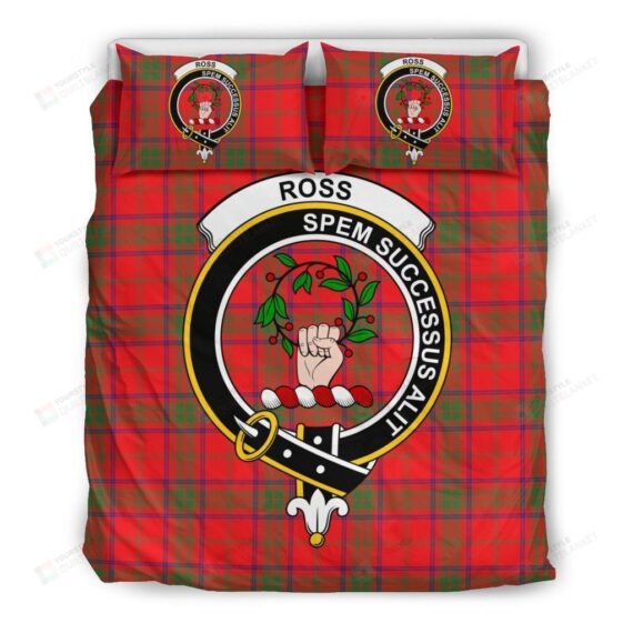 Personalized Bedding Set - Ross Clan Badge Tartan Cotton Spread Included 1 Soft Duvet Cover or Quilt and 2 Lightweight Breathe Pillowcases