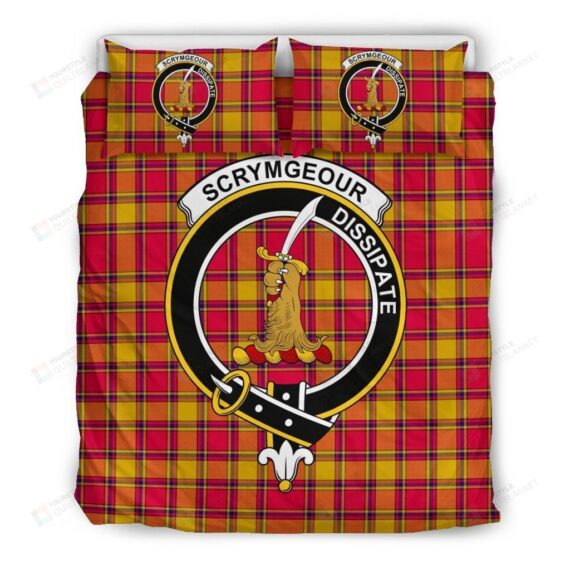 Personalized Bedding Set - Scrymgeour Clan Badge Tartan Cotton Spread Included 1 Soft Duvet Cover or Quilt and 2 Lightweight Breathe Pillowcases