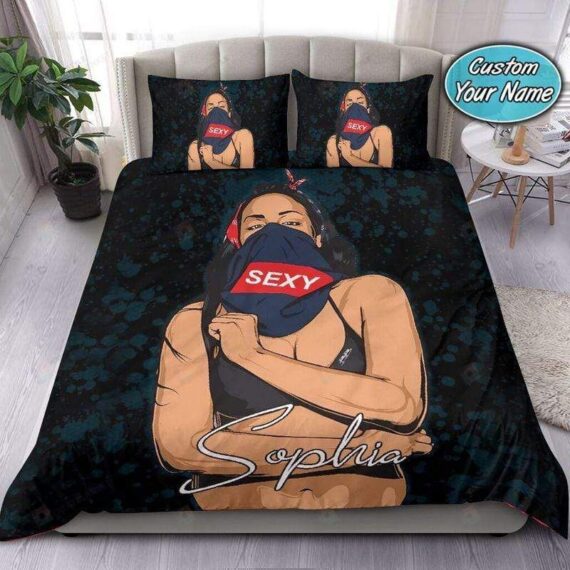 Personalized Bedding Set - Sexy Black Woman Turban Custom Name Included 1 Soft Duvet Cover or Quilt and 2 Lightweight Breathe Pillowcases