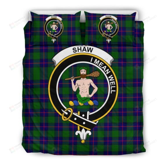 Personalized Bedding Set - Shaw Clan Badge Tartan Cotton Spread Included 1 Soft Duvet Cover or Quilt and 2 Lightweight Breathe Pillowcases