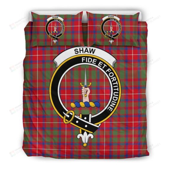 Personalized Bedding Set - Shaw Clan Badge Tartan Cotton Spread Included 1 Soft Duvet Cover or Quilt and 2 Lightweight Breathe Pillowcases