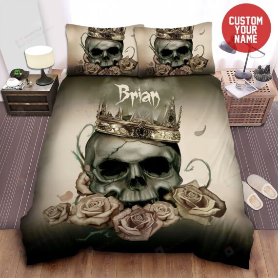 Personalized Bedding Set - Skull Custom Name Cotton Included 1 Soft Duvet Cover or Quilt and 2 Lightweight Breathe Pillowcases