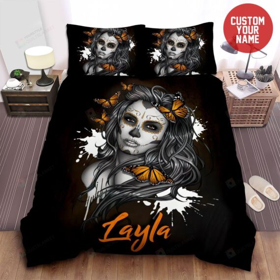 Personalized Bedding Set - Skull Custom Name Cotton Included 1 Soft Duvet Cover or Quilt and 2 Lightweight Breathe Pillowcases
