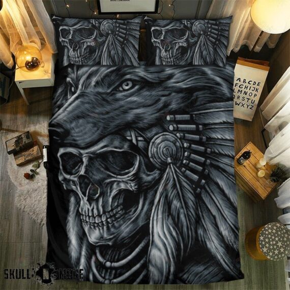 Personalized Bedding Set - Skull Native American Cotton Spread Included 1 Soft Duvet Cover or Quilt and 2 Lightweight Breathe Pillowcases