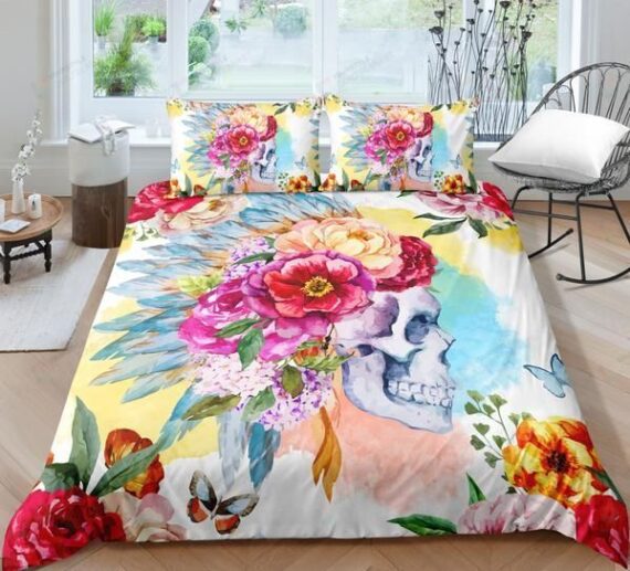 Personalized Bedding Set - Skull Native American Cotton Spread Included 1 Soft Duvet Cover or Quilt and 2 Lightweight Breathe Pillowcases