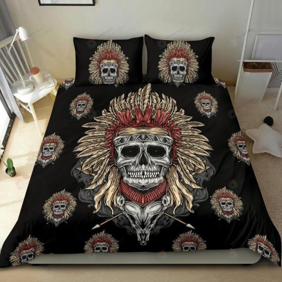 Personalized Bedding Set - Skull Native American Cotton Spread Included 1 Soft Duvet Cover or Quilt and 2 Lightweight Breathe Pillowcases