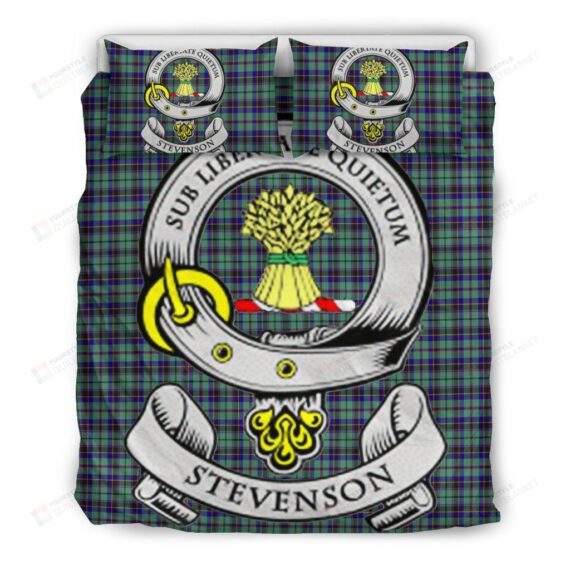 Personalized Bedding Set - Stevenson Clan Badge Tartan Cotton Spread Included 1 Soft Duvet Cover or Quilt and 2 Lightweight Breathe Pillowcases