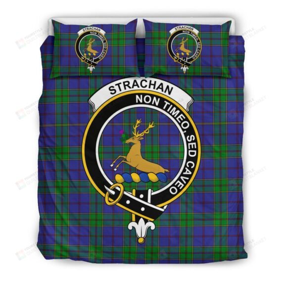 Personalized Bedding Set - Strachan Clan Badge Tartan Cotton Spread Included 1 Soft Duvet Cover or Quilt and 2 Lightweight Breathe Pillowcases