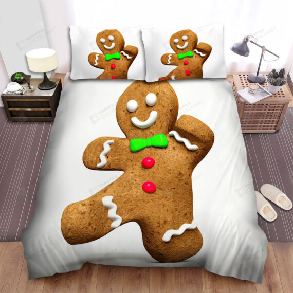 Personalized Bedding Set - The Christmas Art Gingerbread Man Wearing Green Tie Spread Included 1 Soft Duvet Cover or Quilt and 2 Lightweight Breathe Pillowcases