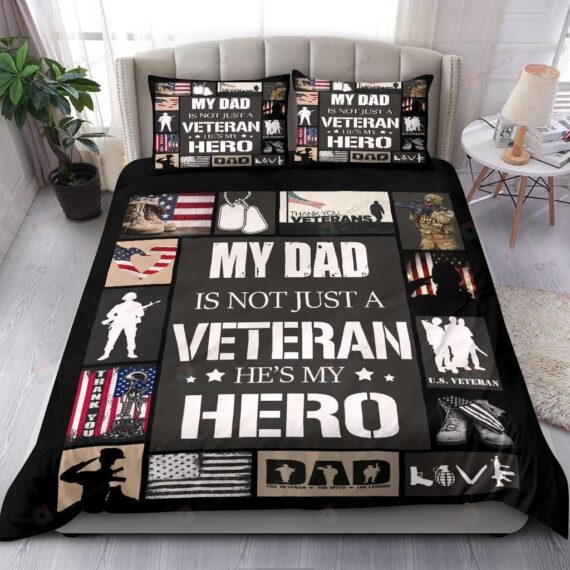 Personalized Bedding Set - To My Dad Veteran Hero Cotton Spread Included 1 Soft Duvet Cover or Quilt and 2 Lightweight Breathe Pillowcases