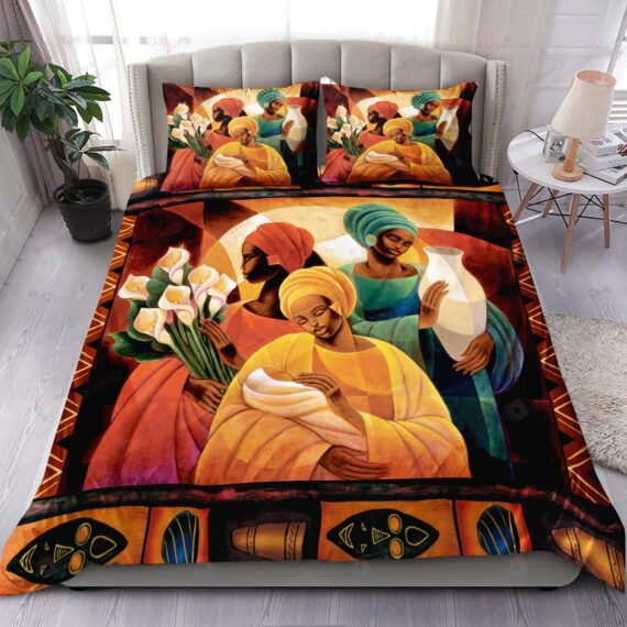 Personalized Bedding Set - Traditional African Women Spread Included 1 Soft Duvet Cover or Quilt and 2 Lightweight Breathe Pillowcases